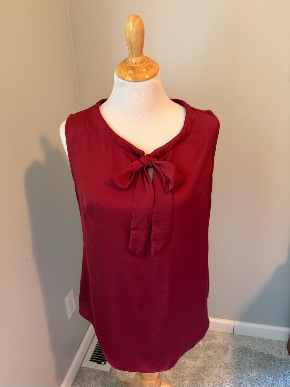 CAbi Sleeveless Bow-Tie Neck Blouse - Burgundy Cinch Top #3602